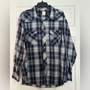Wrangler Mens Western Shirt Long Sleeve Pearl Snap Blue Plaid-Size 2XL
